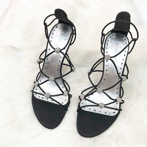 90's Inspired Strappy Black Heeled Sandals - 7B